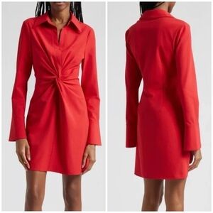 NWT Cinq a Sept McKenna Dress Long Sleeve Twist Waist Collared Red Sangria Sz 2